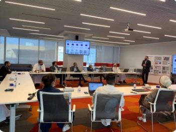A group collaborating in a working session